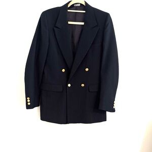 Christian Dior Size 8 Classic Navy Blazer with Gold Buttons Double Breasted